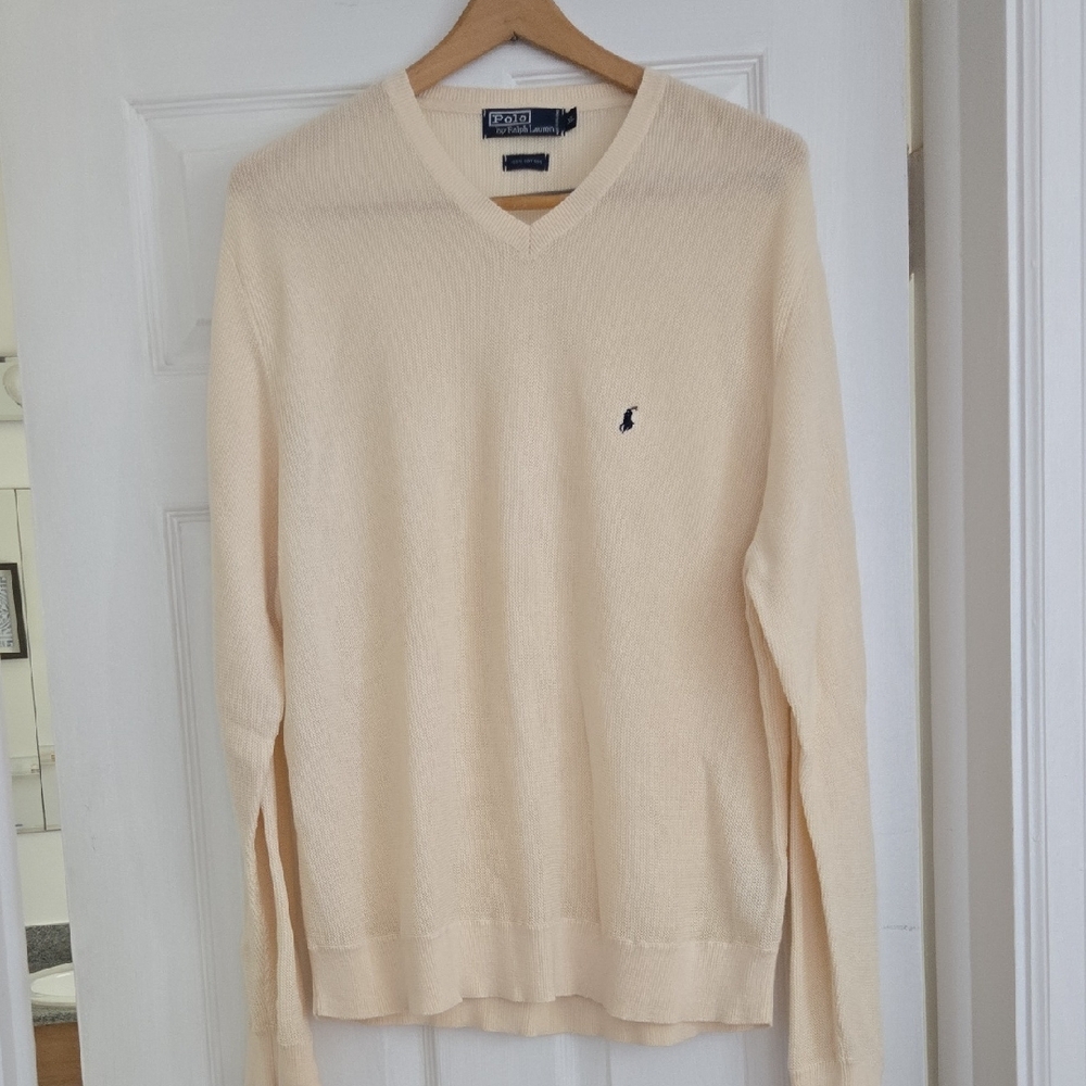 Polo by Ralph Lauren Men's V-Neck Sweater in Cream